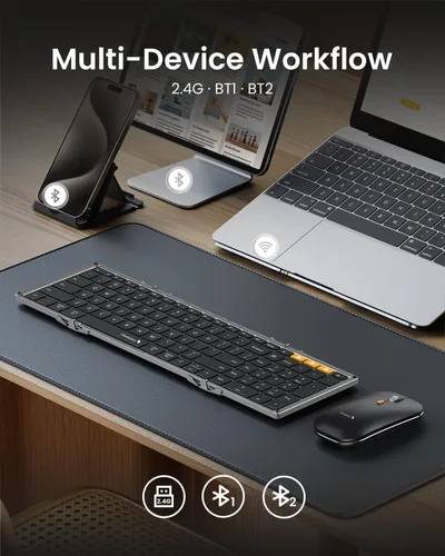 Vista 4 de ProtoArc XKM01 Full-Size Foldable Keyboard Mouse Combo for Travel, Gray Gris negro