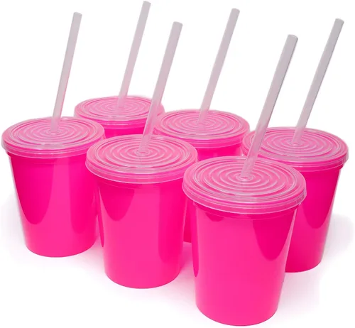 Vista 11 de Rolling Sands - Vasos de plástico reutilizables de 16 onzas con tapas, 6 unidades, hechos en EE. UU.; vasos y tapas de plástico, incluye 6 pajitas