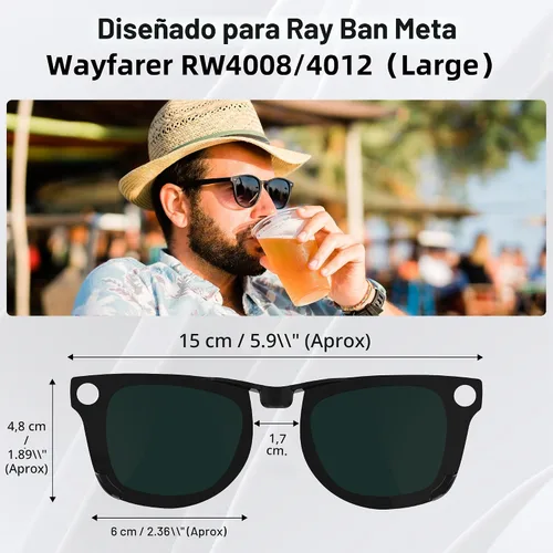 Vista 3 de HIBLOKS Clips polarizados para Ray-Ban Meta Wayfarer (RW4008 y RW4012 Grande 53-22), clips de decoloración compatibles con Ray-Ban Meta Wayfarer Gen