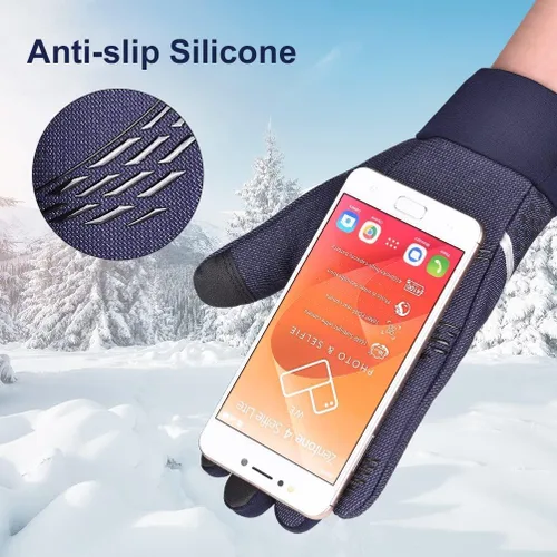 Vista 4 de Guantes de invierno para hombres y mujeres, para pantalla táctil para clima frío, antideslizantes, guantes cálidos con forro térmico de punto suave