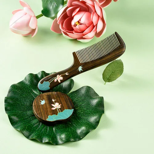Vista 5 de TAN MUJIANG Peine para el cabello de madera natural antiestático (mariposa y loto)