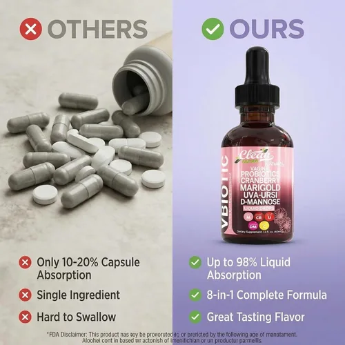 Vista 7 de Clean Nutraceuticals VBiotic - Probiótico vaginal para mujer, gotas líquidas Cranberry Uva Ursi Cola de caballo D-Manosa Prebióticos Caléndula