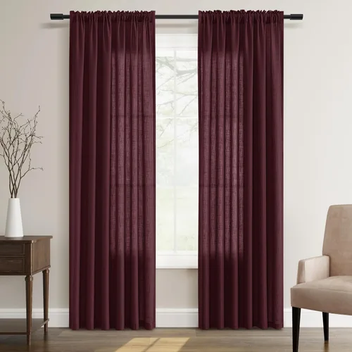 Vista 105 de Cortinas de lino verde aguamarina de 84 pulgadas de largo, juego de 2 paneles semitransparentes con bolsillo para barra para comedor, decoración