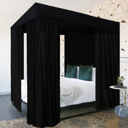 Vista 8 de Cortinas de cama con dosel negro con 4 postes de esquina, cortina