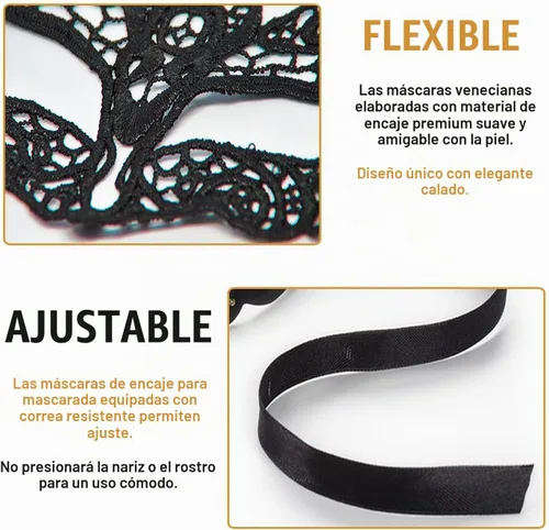 Vista 3 de Máscara de mascarada para mujer, de encaje, veneciana, de Halloween, para fiesta, disfraces, Mardi Gras, carnaval, cosplay