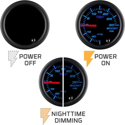 Vista 5 de Medidor aumento/aspiración GlowShift polarizado 7 Color 30 PSI