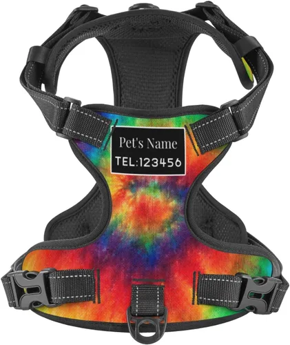 Vista 20 de Arnés personalizado para perro sin tirones, chaleco personalizado de hueso de perro con nombre de mascota, arnés reflectante ajustable personalizado