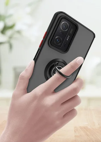 Vista 7 de QUIETIP Funda compatible con Xiaomi 11T y 11T Pro con protector de pantalla, TPU + policarbonato duro a prueba de golpes, anillo magnético para Negro