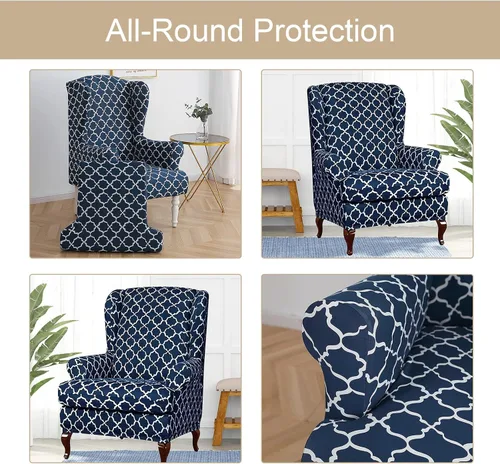 Vista 75 de Eco-Ancheng Funda para silla Wingback, 2 piezas, respaldo de ala, fundas de elastano para sillón con respaldo de ala, fundas para sillón con parte