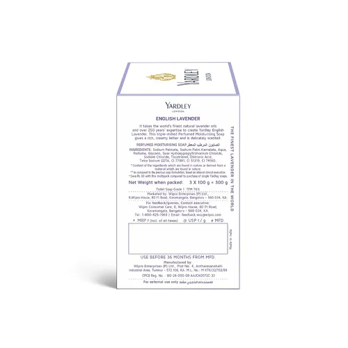 Vista 2 de Yardley Jabón de lujo de lavanda inglesa, 3x100gm