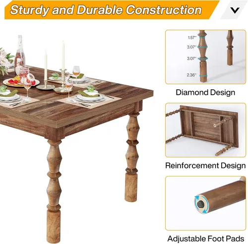 Vista 8 de Tribesigns Mesa de comedor de granja de 62 pulgadas para 4-6 personas, mesa de cocina rectangular grande, mesa de comedor, muebles de cocina y Nogal