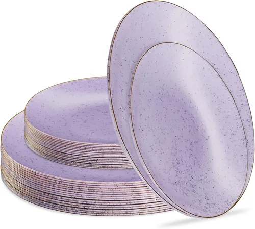 Vista 32 de PLASTICPRO Juego de 32 elegantes platos desechables de plástico que incluye 16 platos llanos y 16 platos de ensalada, platos de fiesta resistentes