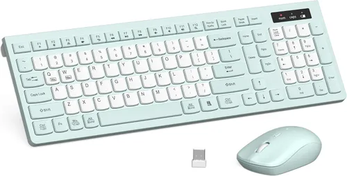 Vista 10 de Combo de teclado y mouse inalámbricos, teclado inalámbrico de tamaño completo y mouse DPI ajustable, receptor USB de 2.4 GHz, teclado y mouse