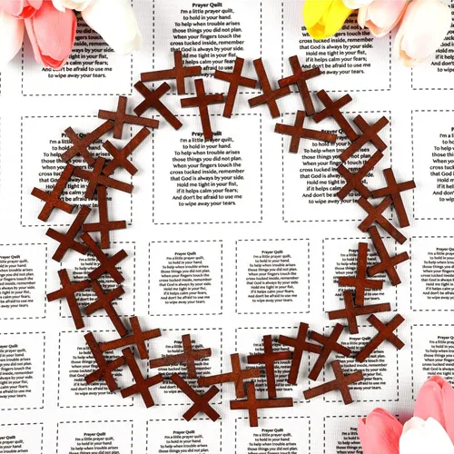 Vista 3 de Panel de edredón de bolsillo con pequeñas cruces de madera, mini edredón de bolsillo para oración de escritura, regalo religioso y espiritual