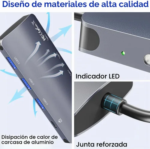 Vista 8 de Hub USB C 8 en 1, Hub de salida de video USB C con 4K a 60Hz, divisor USB C de 10 Gbps, carga PD de 100 W, transferencia de datos, adaptador