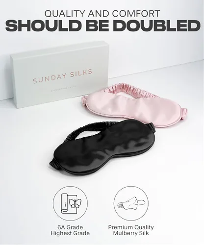 Vista 2 de Máscara de seda para dormir para mujeres y hombres, máscara de ojos de seda para dormir, vendaje de ojos, cubiertas para los ojos, paquete de 2