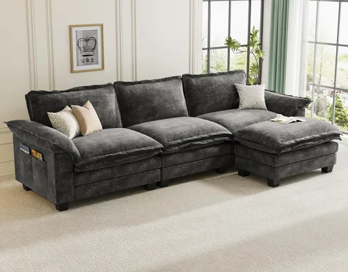 Vista 41 de KKL Sofá Seccional Modular de 89 Pulgadas, Sofá de Amor de 2 Asientos Sofá Nube con Asiento Profundo, Sofás Seccionales de Chenilla para Sala