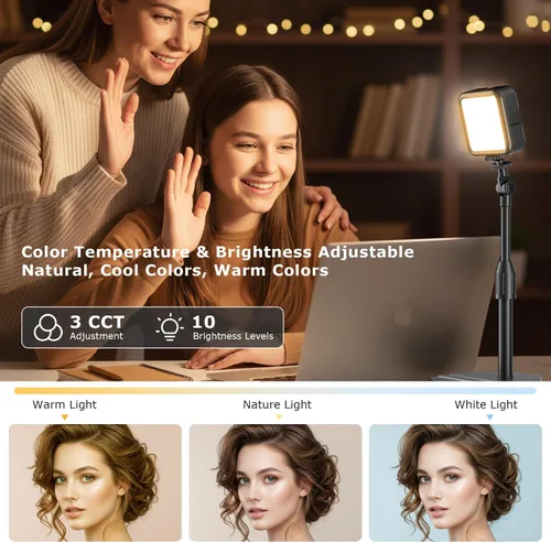 Vista 5 de Paquete de 2 luces LED portátiles recargables de video, kit de iluminación para fotografía con soporte y soporte para teléfono, luz de cámara