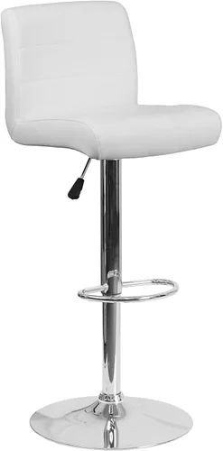 Vista 14 de Flash Furniture Taburete de bar de altura ajustable de vinilo gris contemporáneo con asiento enrollado y base cromada