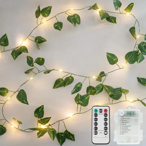 Vista 17 de suddus Willow Vine con luces de hadas funciona con pilas, 12 pies 40 luces LED artificiales con control remoto, cadena de luces colgantes