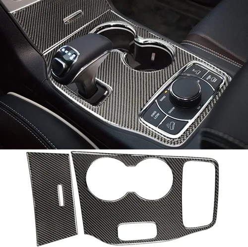 Vista 17 de YOCTM Compatible con Jeep Grand Cherokee 2011 2012 2013 Cubierta de palanca de cambios Accesorios interiores de fibra de carbono real consola