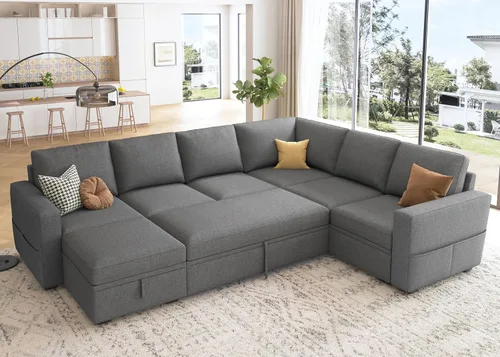 Vista 26 de HONBAY - Asiento individual para sofá cama modular con cama extraíble, sillón sin brazos personalizable para sofá modular, color beige