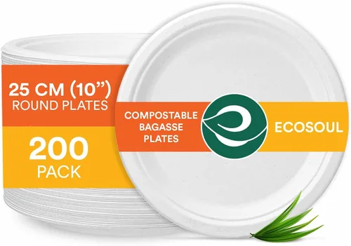 Vista 13 de ECO SOUL - Platos de papel compostables de 9 pulgadas (paquete de 200) biodegradables, resistentes, desechables, ecológicos para cena de Navidad