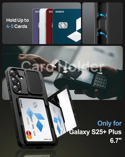 Vista 3 de Funda Cartera para Samsung Galaxy S25+ Plus, con Soporte Integrado y Portarjetas y Cubierta de Cámara, Funda Cartera Multifuncional con Atril