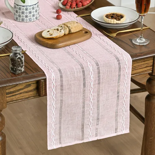 Vista 14 de Artoid Mode - Camino de mesa de lino de algodón rústico beige, decoración de mesa de cocina y comedor con bordado de temporada, para decoración