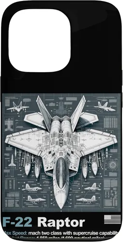 Vista 10 de F22 Raptor Fighter Jet Blueprint - Funda para iPhone 16, diseño técnico y especificaciones