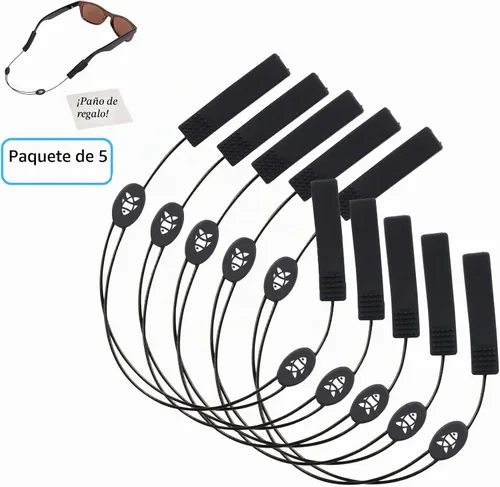 Vista 2 de Correa ajustable para lentes (estilo peces) – Correa de gafas de sol sin cola – Soporte de cuerda para gafas – Con paño de limpieza de gafas