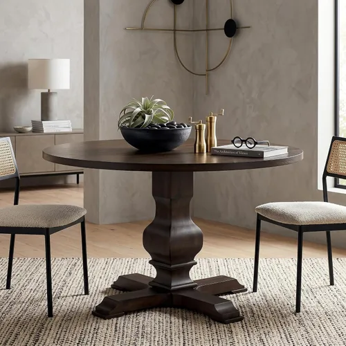 Vista 8 de Roundhill Furniture Havre - Mesa de comedor redonda con base de pedestal, color negro