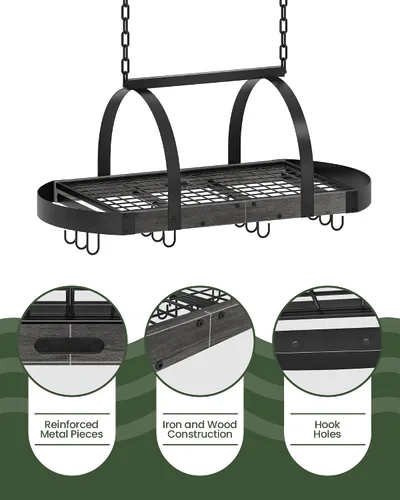 Vista 6 de CHOEZON Estante para ollas colgante, colgador de ollas para la cocina, soporte para ollas montado en el techo, organizador de utensilios de cocina