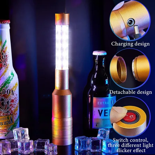 Vista 8 de Lewtemi 4 piezas de luces de botella para niña, luces estroboscópicas de servicio de botella de bastón, luces de servicio recargables de champán