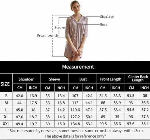 Vista 6 de Clocly Camisones para mujer, camisa de noche con botones, manga 34, cuello en V, ropa de dormir