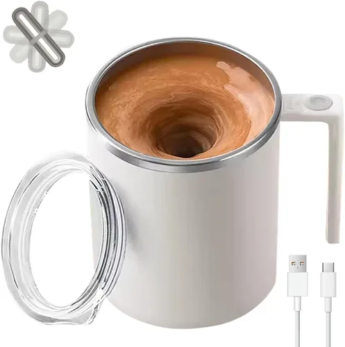 Vista 6 de Taza de café autoagitable, apta para café, leche, cacao y otras bebidas, botella aislada (temperatura negra, 12 onzas)
