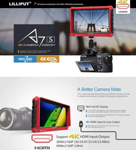 Vista 5 de Lilliput Monitor A7s Full HD de 7 pulgadas con asistencia de cámara 4K