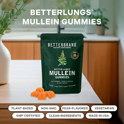 Vista 3 de Betterbrand Mullein - Gomitas masticables para limpieza y desintoxicación pulmonar, suplemento de salud respiratoria, 1000 mg de extracto