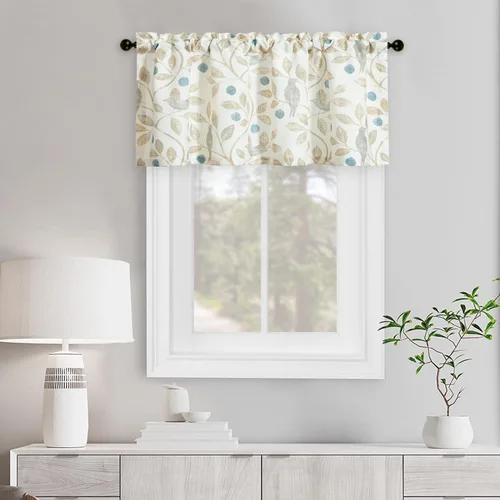 Vista 9 de VOGOL Cortinas de cenefa de jacquard dorado con diseño de flores de lujo para dormitorio, sala de estar, comedor, 52 x 14 pulgadas, 1 panel, negro