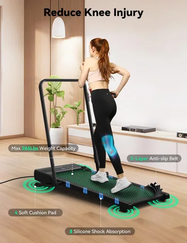 Vista 4 de FelFast Walking Pad Treadmill, 12% 5-Level Auto Incline, 2-in-1 Under Desk Foldable w/Remote Control, 12 HIIT Mode, 265 Lbs, 7.6 MPH Max, Portable