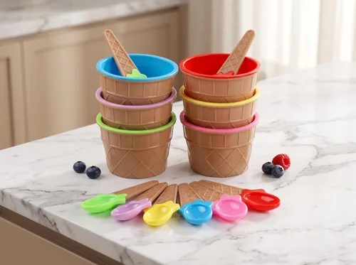 Vista 6 de 6 Pack Plastic Ice Cream Bowls With Spoons,Ice Cream Party Decorations