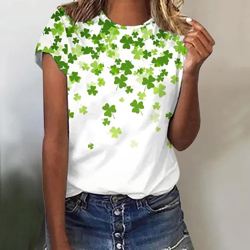 Vista 2 de St Patricks Day Shirt Women Sexy Women Fashion Casual Top Shirt Short Sleeve Round Neck Printed T Shirt Elegant