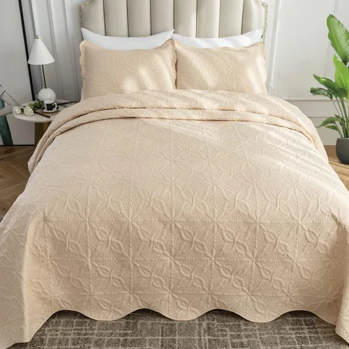 Vista 6 de Auemtyn Juego de edredón de tamaño Full/Queen de 3 piezas, colcha de verano suave y ligera, cobertor de cama de microfibra reversible para todas