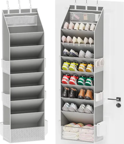 Vista 9 de Criusia Almacenamiento de zapatos, organizador de zapatos sobre la puerta, almacenamiento de zapatos colgante con grandes bolsillos profundos, se