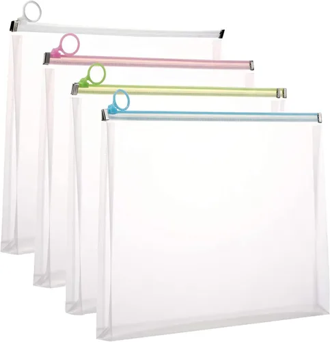 Vista 7 de Sobres de plástico transparentes con cierre de 9x12, carpeta de archivos, portadocumentos de papel, paquete de 12 unidades Zipper closure, A4