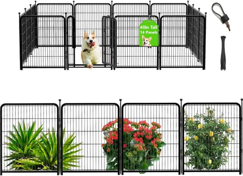 Vista 14 de Corralito para perros de 24 pulgadas de alto, 16 paneles de valla para perros al aire libre para patio. Corralito de metal resistente para mascotas