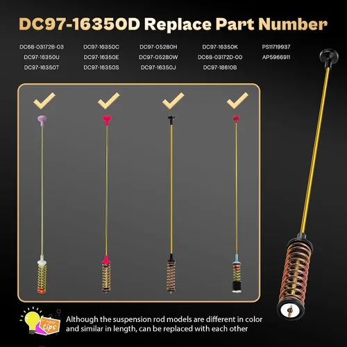 Vista 4 de Varillas de suspensión para lavadora para Samsung WA50T5300AC/US WA50R5400AV/US WA45T3400AW/A4 WA50R5200AW/US WA45N3050AW/A4, Reemplace las varillas