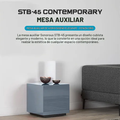 Vista 3 de SONOROUS Mesa auxiliar premium de vidrio templado - Mesita de noche de lujo y mesita de cabecera para dormitorio o sala de estar - Mesa auxiliar
