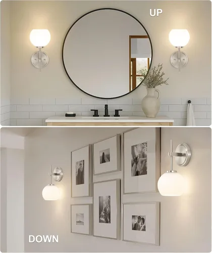 Vista 7 de Juego de 2 apliques de pared de níquel cepillado que funcionan con pilas, iluminación de pared inalámbrica recargable con control remoto, luces