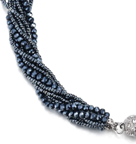 Vista 2 de COOLSTEELANDBEYOND Gargantilla de cadena trenzada de cristal multicapa, cierre magnético, collar de declaración, pulsera